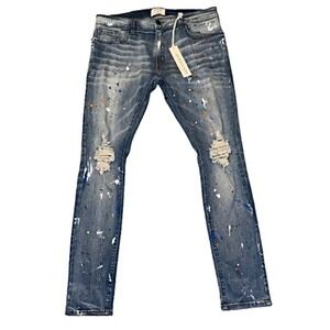 SYNDICATE *NWT* Ruiz Paint Splatter Distressed Slim Stretch Jeans | Men's Sz 32